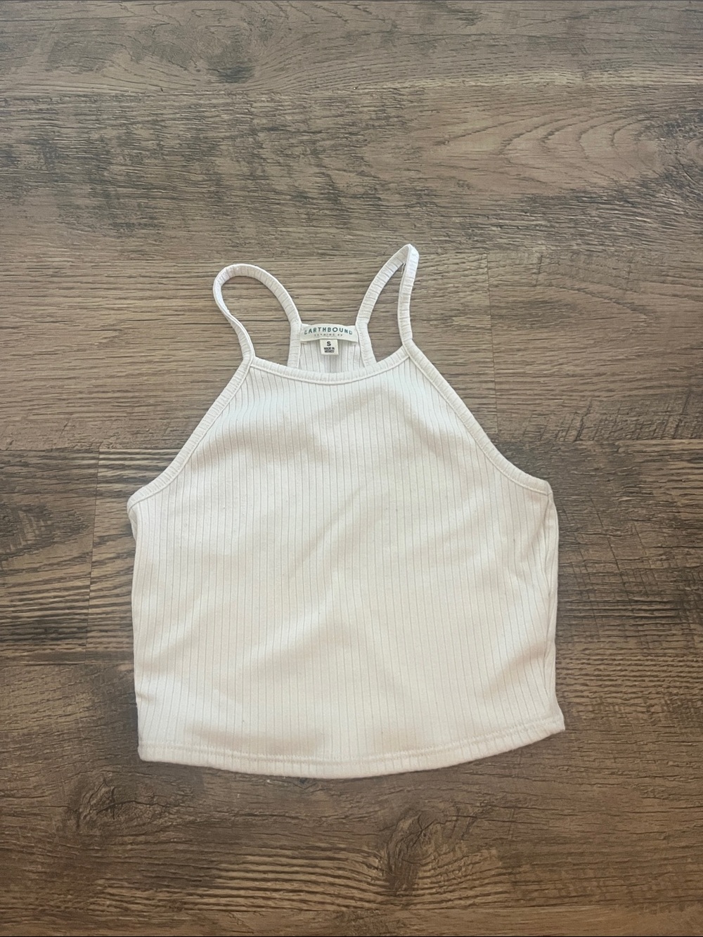 EARTHBOUND Cream Ribbed Halter Crop Tank